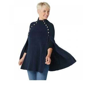 New NWT G.I.L.I. Women's Knit Sweater Cape With Snap Detail Size M/L Rust Brown